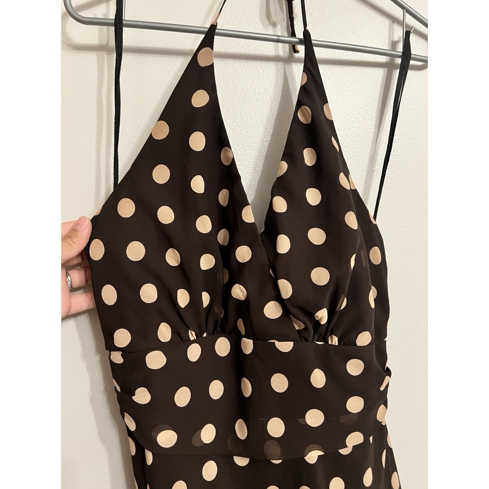 Vtg Rabbit Rabbit Rabbit Designs Brown Cream Polka Dot Halter A-Line Dress Sz 14 - Picture 2 of 9
